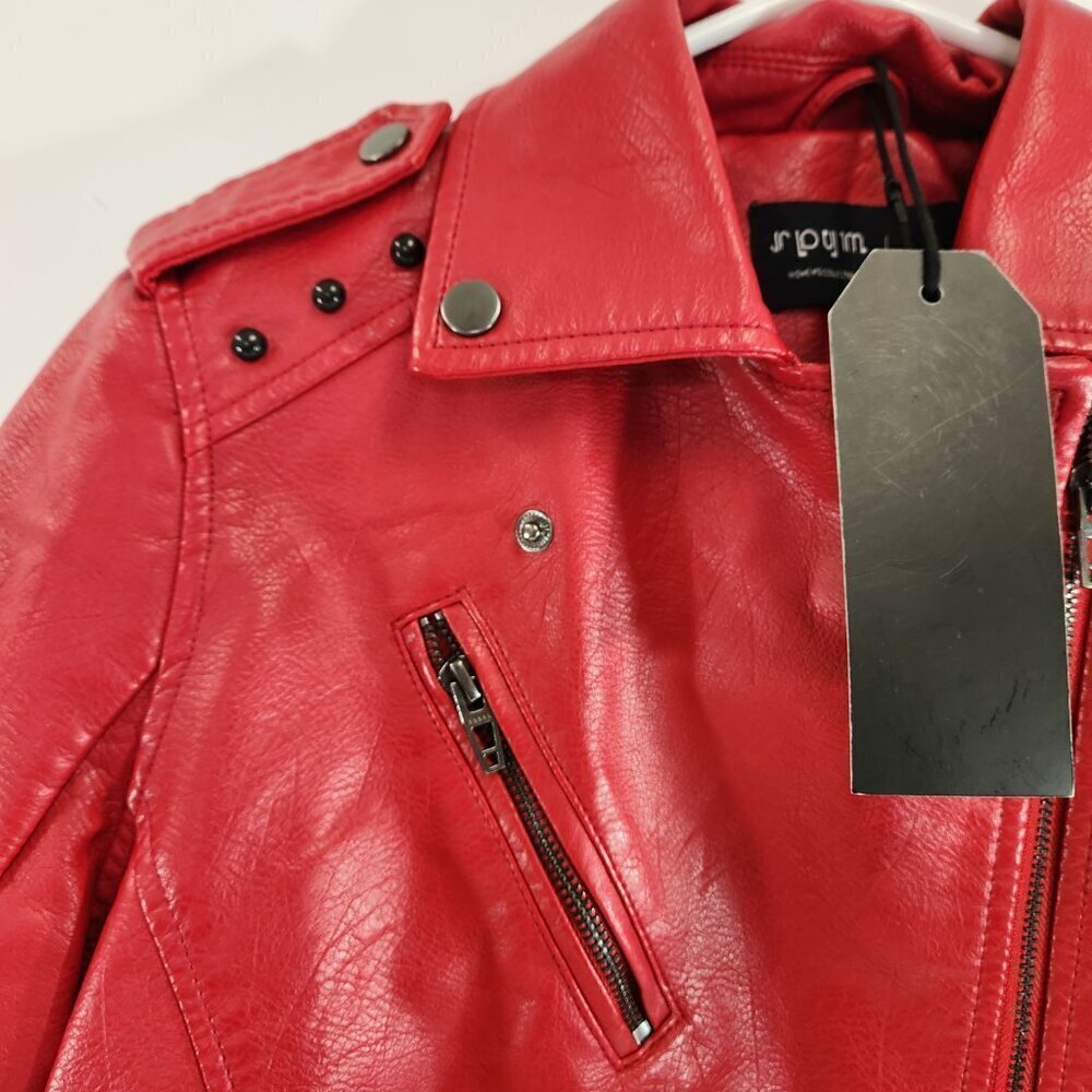SPYM Faux Leather Moto Jacket Red Size Medium NWT - Picture 4 of 12
